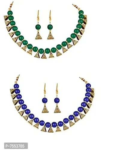 MOTHER OF PEARLS JEWELSET COMBO OF 2-PAIRS (GREEN,BLUE)