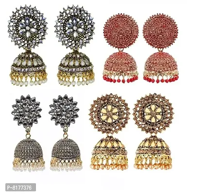 sterling silver oxidised droup jhumkas combo of 4(pairs) for womens and girls