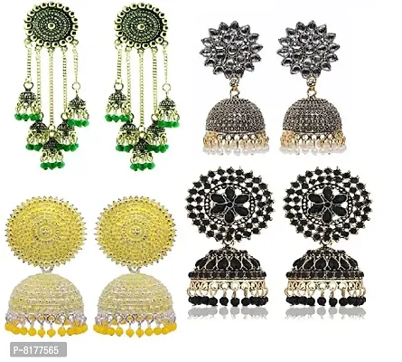 beaded alloy jhumka for womens and girls., combo of 4(pairs)-thumb0