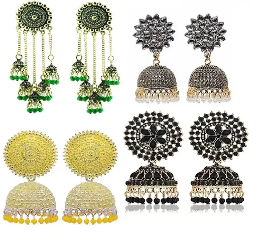 beaded alloy jhumka for womens and girls., combo of 4(pairs)