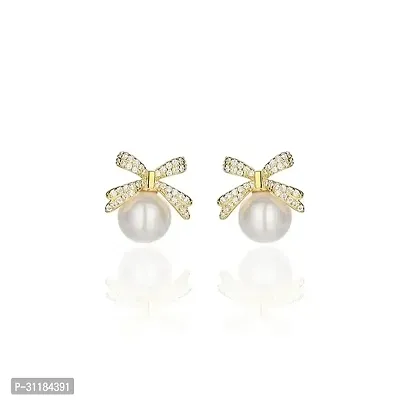 Korean Earrings Pearl Gold Plated Stud Earrings/ Pearl Earrings Zircon Alloy Stud Earring-thumb0