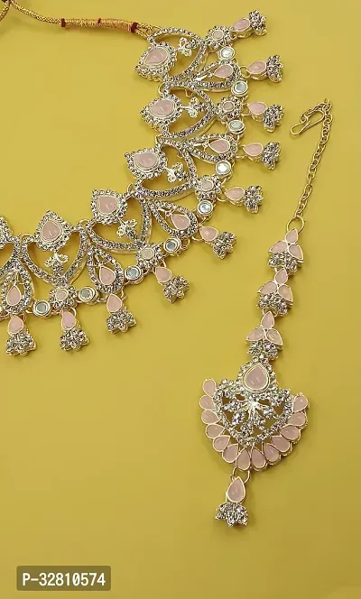 Elegant Necklace with Maang Tikka and Earrings Indian Traditional Bridal Wedding Jewellery Set-thumb4