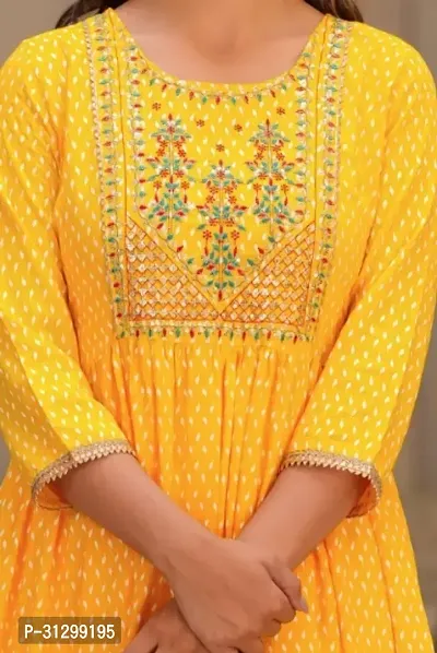 Trendy Yellow Rayon Embroidered Kurti for Women-thumb2