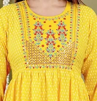 Trendy Yellow Rayon Embroidered Kurti for Women-thumb2