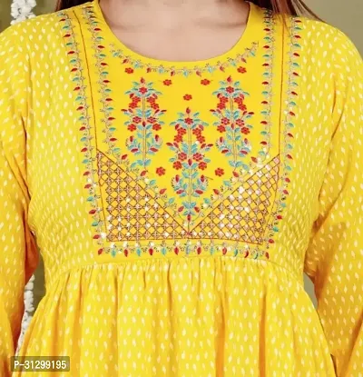 Trendy Yellow Rayon Embroidered Kurti for Women-thumb3