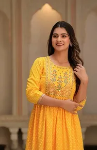 Trendy Yellow Rayon Embroidered Kurti for Women-thumb4