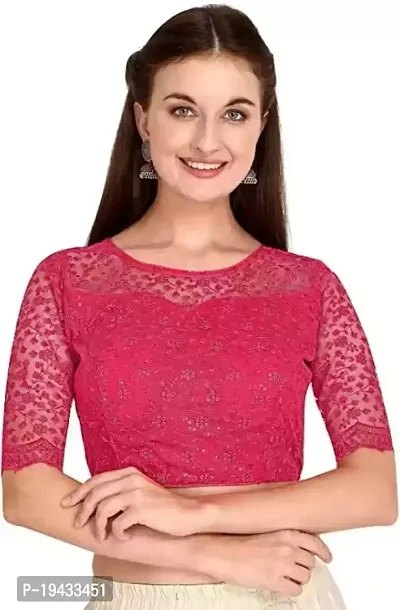 Reliable Pink Net Embroidered Stitched Blouse For Women-thumb0