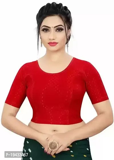 Reliable Red Cotton Blend Self Pattern Stitched Blouse For Women