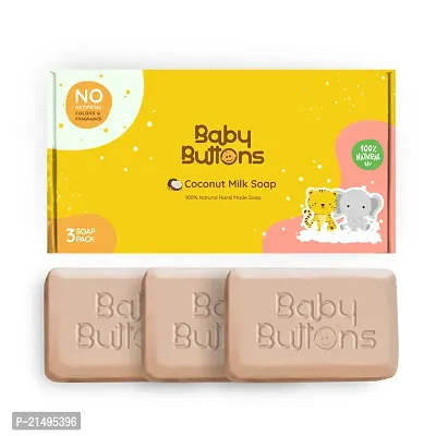 BabyButtons Coconut Milk Soap | 100% Natural Hand Made Soap | Skin Friendly, Cold Pressed| Paraben  Alcohol Free (Pack of 3, 100 gm Each)-thumb0