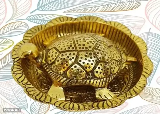 Metal Feng Shui Tortoise On Plate Showpiece for Good Luck Decorative Showpiece