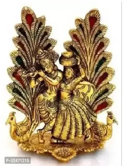 Lord Radha Krishna Murti Idol with Peacock and Diya Staue