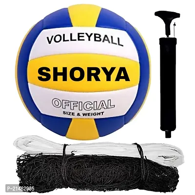 SHORYA SUPER SOFT SYNTHETIC HAND STITCHED VOLLEYBAL WITH NYLON NET WITH PUMP SIZE - 4-thumb0