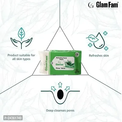 GLAMFAM Daily Face Cleansing Wipes with Aloe Vera And Vitamin E Hydrating Refreshing Soothing Paraben and Alcohol Free, White (Pack of 1, 25 Count)-thumb5