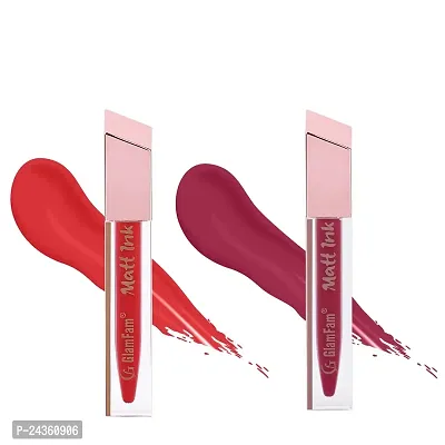 Glam Fam Long Lasting Matte Lipstick For Women Liquid Lipstick Matte Finish Smudge  Water Proof Lip Colour 5 ML (Toned Red + Burgandy)