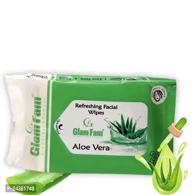 GLAMFAM Daily Face Cleansing Wipes with Aloe Vera And Vitamin E Hydrating Refreshing Soothing Paraben and Alcohol Free, White (Pack of 1, 25 Count)-thumb0