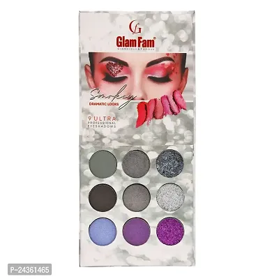 Glam Fam Ultimate 9 Pigmented colors Eyeshadow Palette Long wearing Waterproof and Easily Blendable Eye makeup Palette Matte, Shimmery - Multicolor-9, 13.5g