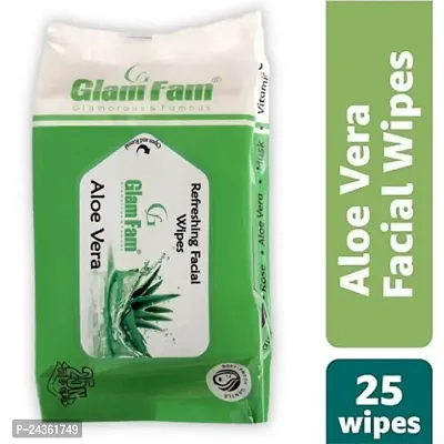 GLAMFAM Daily Face Cleansing Wipes with Aloe Vera And Vitamin E Hydrating Refreshing Soothing Paraben and Alcohol Free, White (Pack of 1, 25 Count)-thumb2