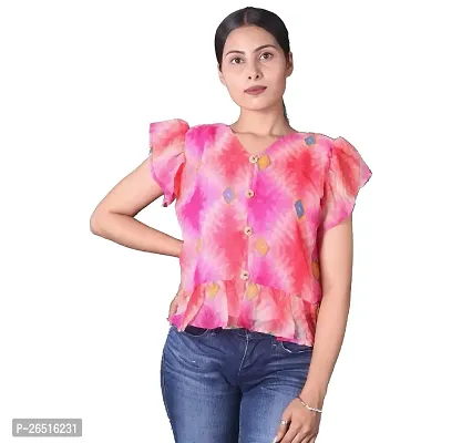 Women Pink Color, Chiffon Fabric with Crepe Inner Fabric top (Large)