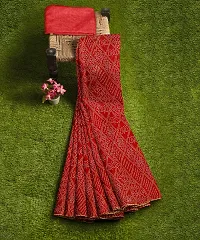 Women's Bandhani Printed  Lace Chiffon Saree with Blouse (Red)-thumb3