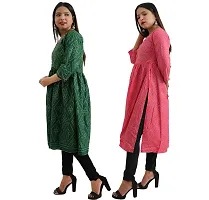 Combo 2 Women Fashionable Fit Cotton Round Neck Anarkali, Nyra Cut Kurta Kurti Solid Floral Party, Western Dresses for Girls in Green, Pink Color Pack of 1.-thumb2