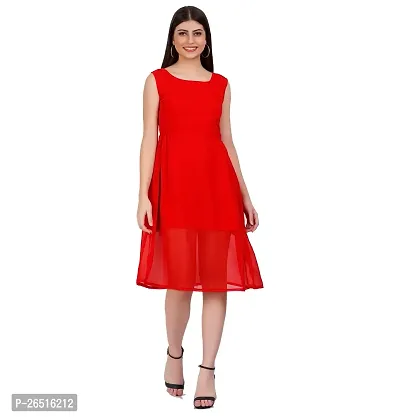 Women's Fit and Flare, Knee Length, Sleeveless, Georgette Dress