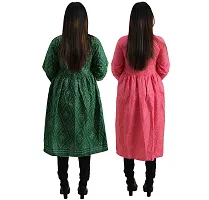 Combo 2 Women Fashionable Fit Cotton Round Neck Anarkali, Nyra Cut Kurta Kurti Solid Floral Party, Western Dresses for Girls in Green, Pink Color Pack of 1.-thumb1