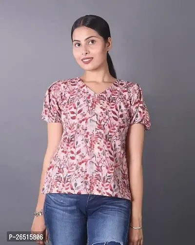 Women Floral Print, Multicolor, V Neck, Rayon Top, Pack of 1