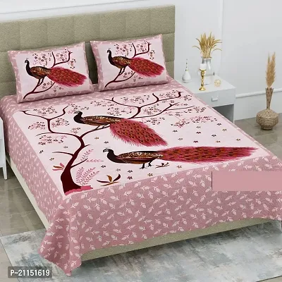 Quilt'N'Razai ECO Premium 84*94 INCHES Pure Cotton Double BEDSHEET with Two Pillow Covers(Peacock New Pink)