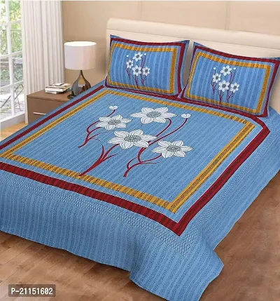 Quilt'N'Razai ECO Premium 84*94 INCHES Pure Cotton Double BEDSHEET with Two Pillow Covers(GAD SQ Blue)