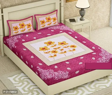 Quilt'N'Razai ECO Premium 84*94 INCHES Pure Cotton Double BEDSHEET with Two Pillow Covers (3 Flowers,Pink)-thumb0