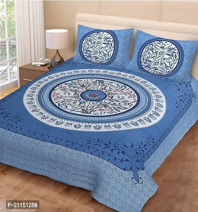 Quilt'n'Razai Mandala Tapestry Design 100% Double Cotton Tribal Royal Blue Modern Round Bedcover/Bedsheets with Two Pillow Cover (144TC) 90 * 100 Inches-thumb0