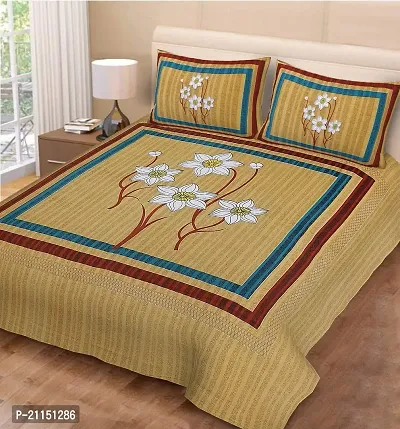 Quilt'N'Razai ECO Premium 84*94 INCHES Pure Cotton Double BEDSHEET with Two Pillow Covers(GAD SQ Yellow)-thumb0