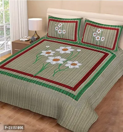 Quilt'N'Razai ECO Premium 84*94 INCHES Pure Cotton Double BEDSHEET with Two Pillow Covers(GAD SQ Mehndi Green)-thumb0