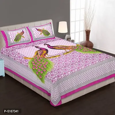 Jaipur  Cotton Printed 120 Tc Bed Sheet With Two Pillow Cover-thumb0