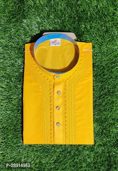 Stylish Yellow Cotton Silk Collared Neck Solid Kurta For Men-thumb0