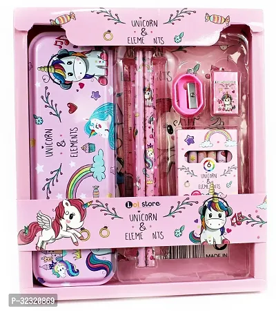 Unicorn Cartoon Designed Stationery Multi Art Plastic Pencil Box (set of 1, Pink)