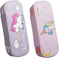 Double Layer Unicorn Art Artificial Leather Pencil Box (Set of 1, Multicolor)-thumb2