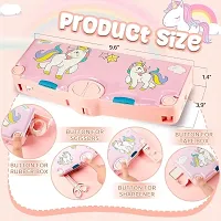 5 Button Compass Magnetic Pencil Case with Sharpener Unicorn Pencil Box (set of 1, Pink)-thumb2