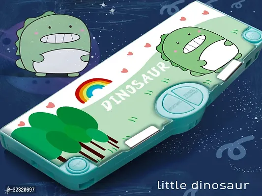 Magnetic Pencil Box for Kids with Automatic Buttons Dinosaur Theme (Set of 1, Green)-thumb0