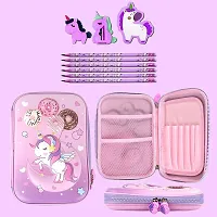 Joy Maker Pencil Pouch Unicorn Art Plastic Pencil Box (set of 1, Pink)-thumb1