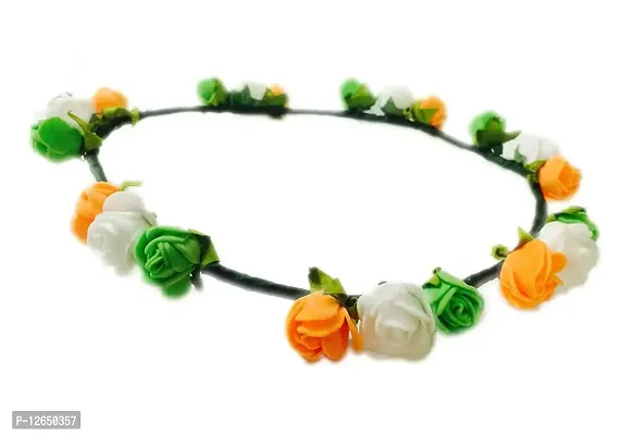 Loops n Knots Flora Collection Tri-Colour Tiara / Crown/Headband For Girls & Women - Hair Accessories For Republic Day Independence Day-thumb0