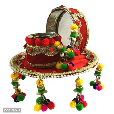 Loops n Knots Karwachauth Pooja thali Set Red For Vrat Poojan  Temple Indian Festival Decorations