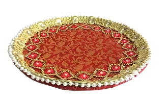 Loops n Knots Karwa Chauth / Karwachauth Thali Set Handcrafted Red Puja /Pooja Thali And Thali Cover Velvet Fabric Meterial , Steel Lota ,   Channi-thumb3