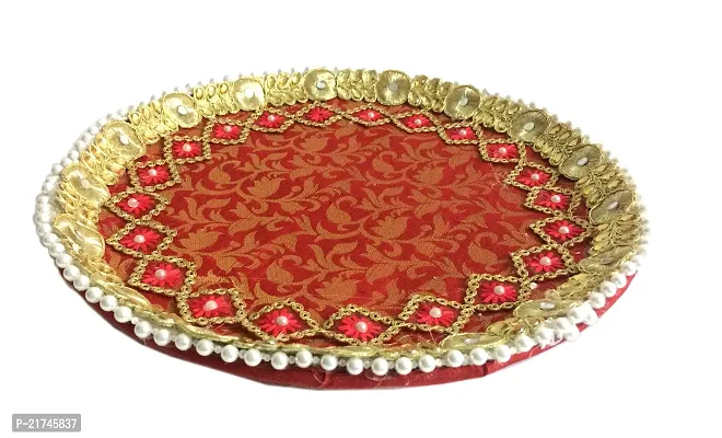 Loops n Knots Karwa Chauth / Karwachauth Thali Set Handcrafted Red Puja /Pooja Thali And Thali Cover Velvet Fabric Meterial , Steel Lota ,   Channi-thumb4