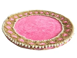 Loops n Knots Karwa Chauth / Karwachauth Thali Set Handcrafted Pink Puja /Pooja Thali Velvet Fabric Meterial , Steel Lota ,Channi-thumb3