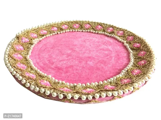 Loops n Knots Karwa Chauth / Karwachauth Thali Set Handcrafted Pink Puja /Pooja Thali Velvet Fabric Meterial , Steel Lota ,Channi-thumb4