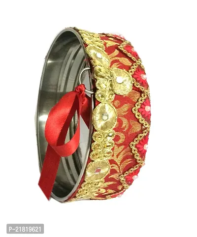 Loops n knots Karwa Chauth Handcrafted Red Puja/Pooja Decorative Channi/ Sieve for Karva Chauth/Temple Decoration-thumb0