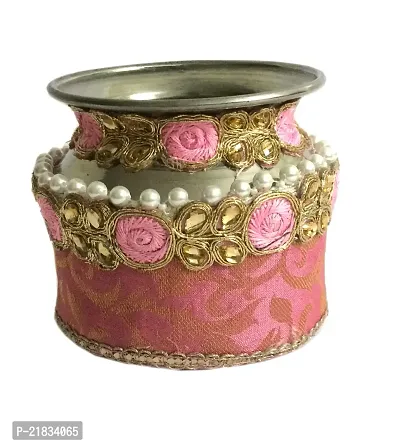 Loops n knots Karwa Chauth Handcrafted Decorated Pink Puja/Pooja Pot/Lota Gadvi for Worship