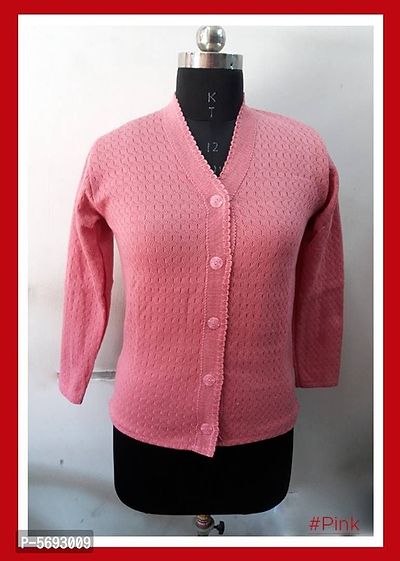 Stylish Woolen Solid Full Sleeves Cardigan Sweater For Women