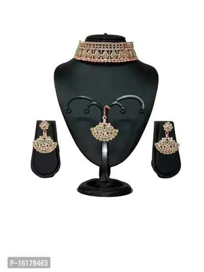 SHIELD PLUS GREEN DIAMOND NECKLACE WITH EARRING  MAANG TIKKA